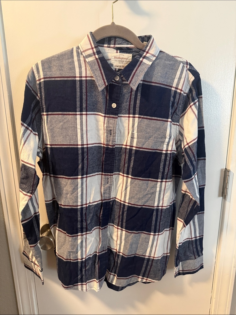 Weatherproof Men's Navy, White & Gray Plaid Button-Down Shirt - Picture 1 of 4